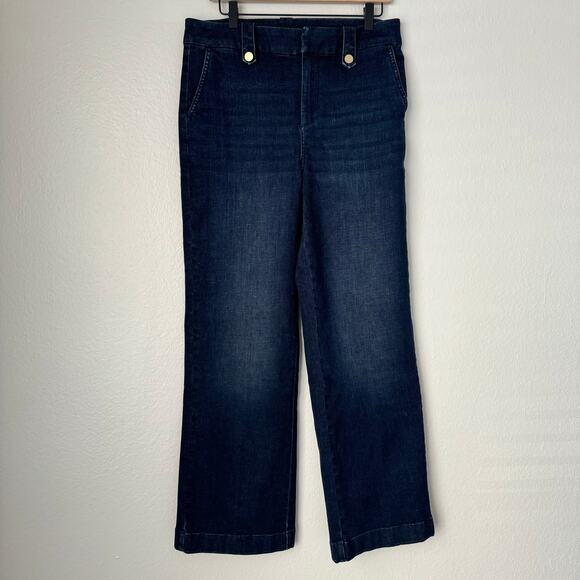 Talbots Womens Blue Wide Leg Jean High Waisted Dark Wash Denim Pants Size 10 - Picture 1 of 12